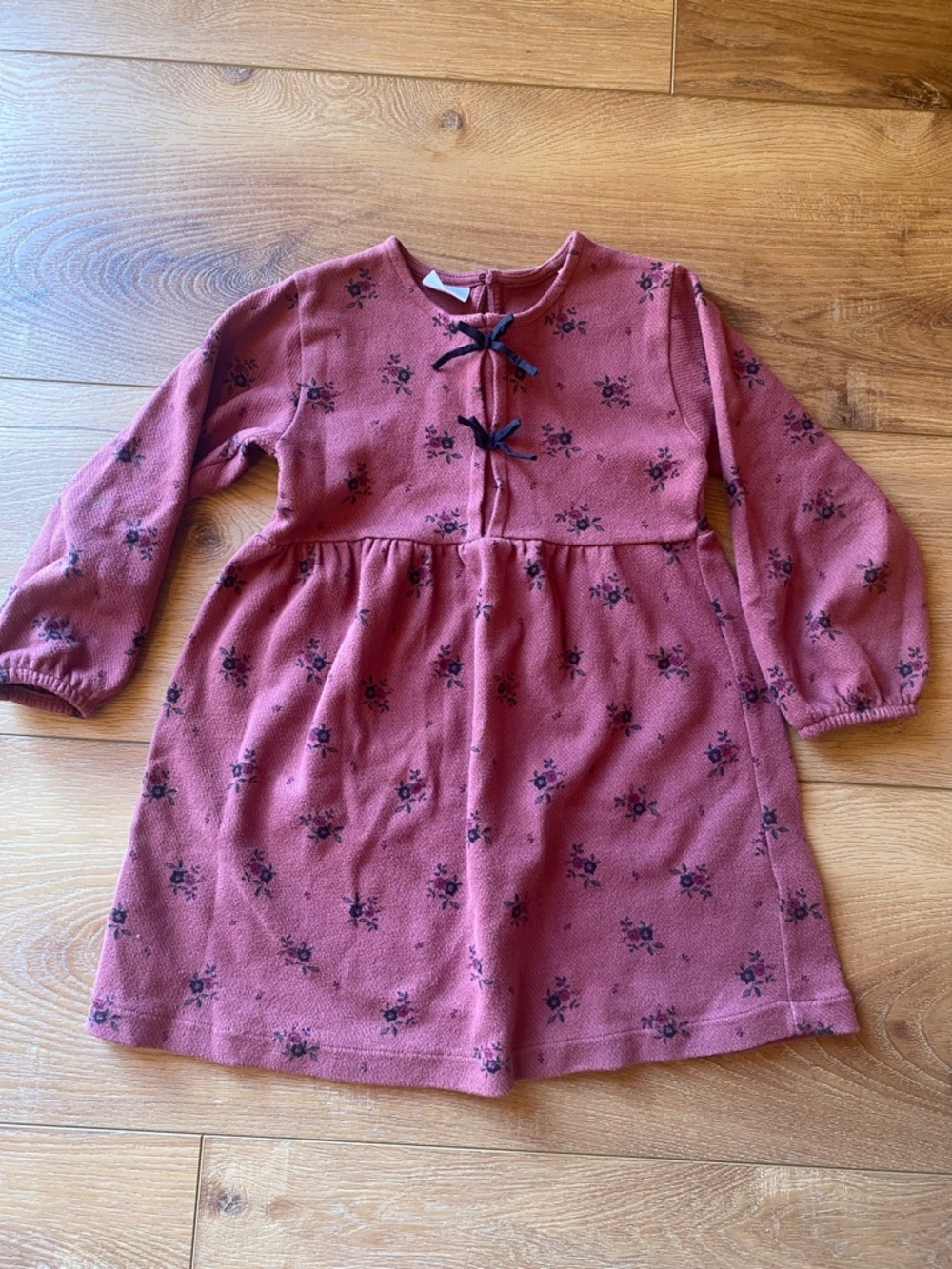 Girls' maroon Rose Floral Long-Sleeve Dress 4-5t